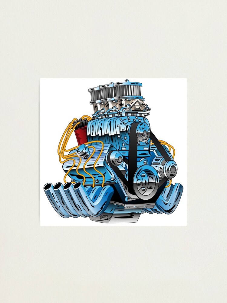 Hot Rod Race Car Dragster Engine Cartoon Illustration Photographic Print By Hobrath Redbubble