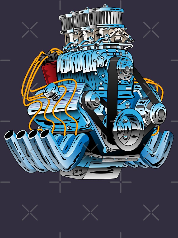 Hot Rod Race Car Dragster Engine Cartoon Illustration by hobrath