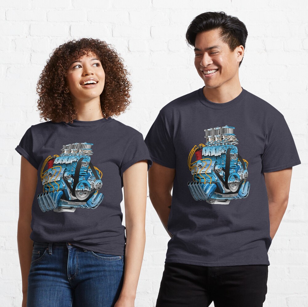 Hot Rod Race Car Dragster Engine Cartoon Illustration Classic T-Shirt