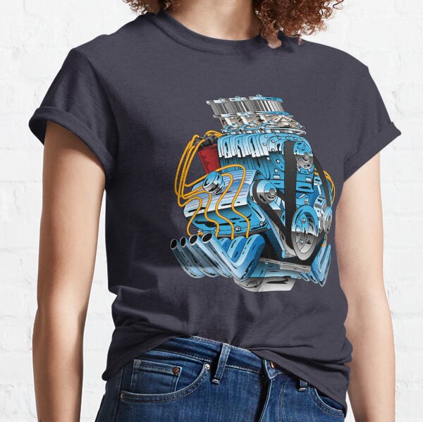 Hot Rod Race Car Dragster Engine Cartoon Illustration Classic T-Shirt