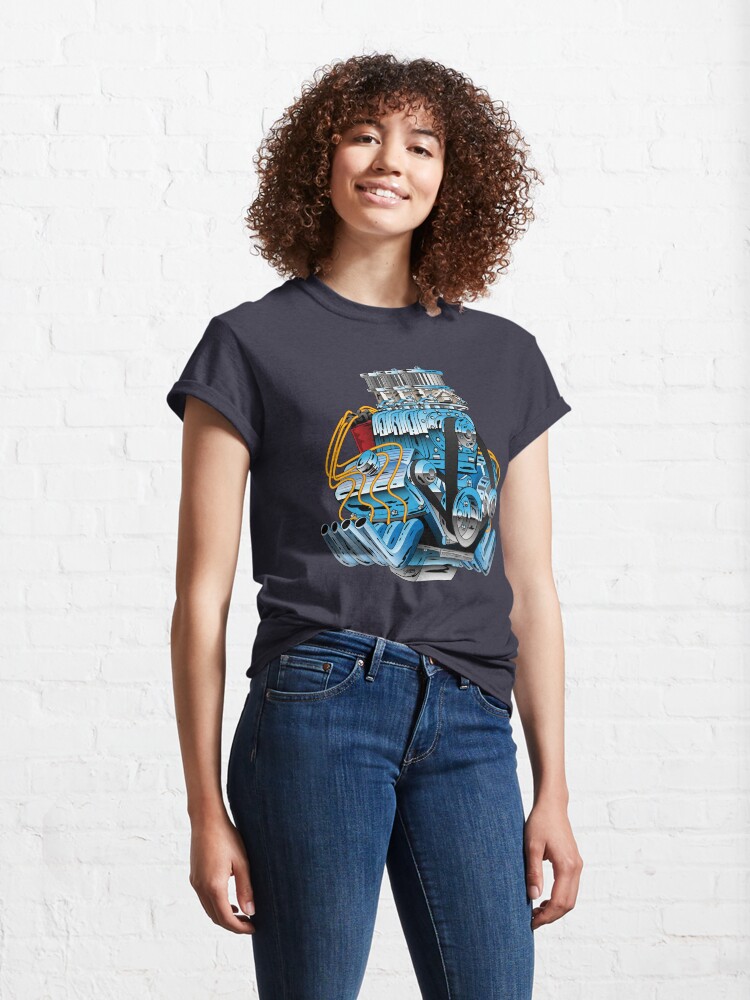 Alternate view of Hot Rod Race Car Dragster Engine Cartoon Illustration Classic T-Shirt