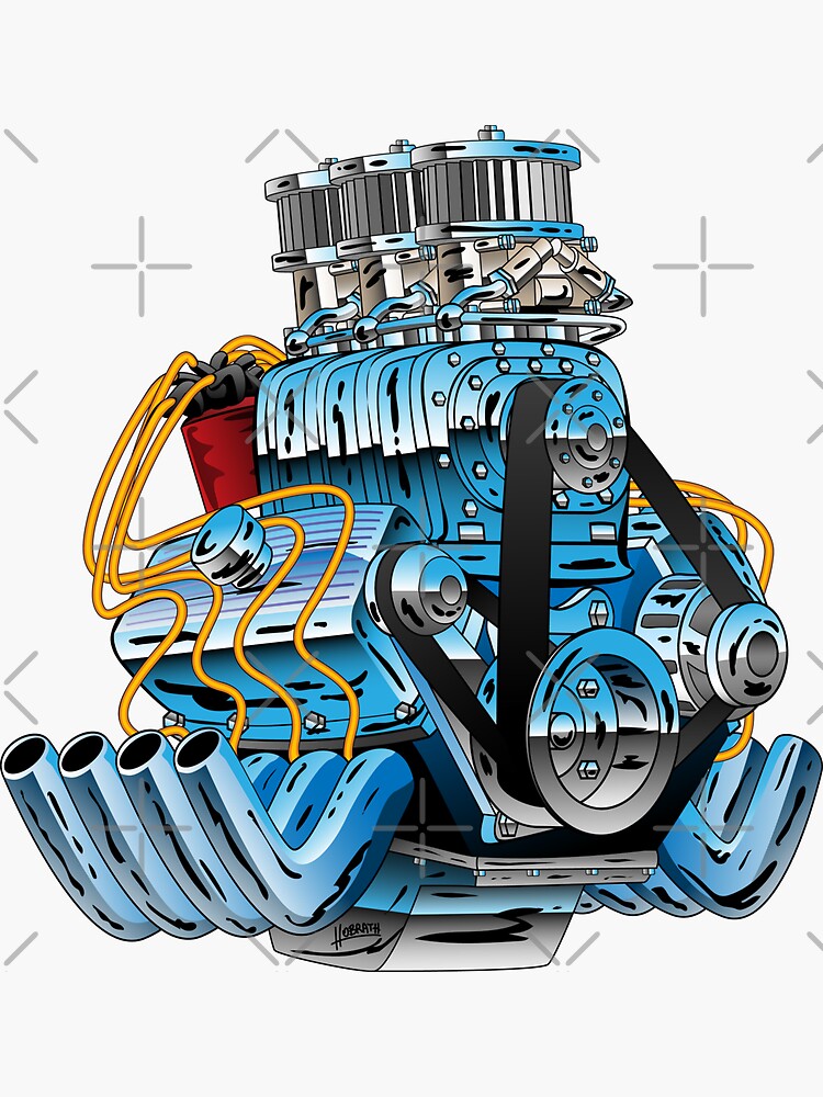 Hot Rod Race Car Dragster Engine Cartoon Illustration by hobrath