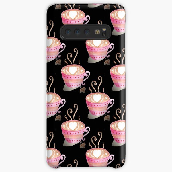 Cute pink cup of steaming coffee on black pattern Samsung Galaxy Snap Case
