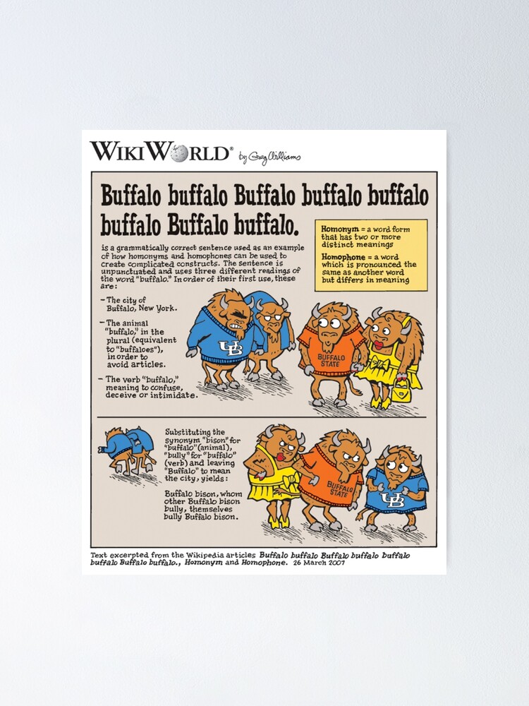 fange Zoologisk have umoral Buffalo buffalo Buffalo buffalo buffalo buffalo Buffalo buffalo Cartoon  English Design" Poster by oggi0 | Redbubble