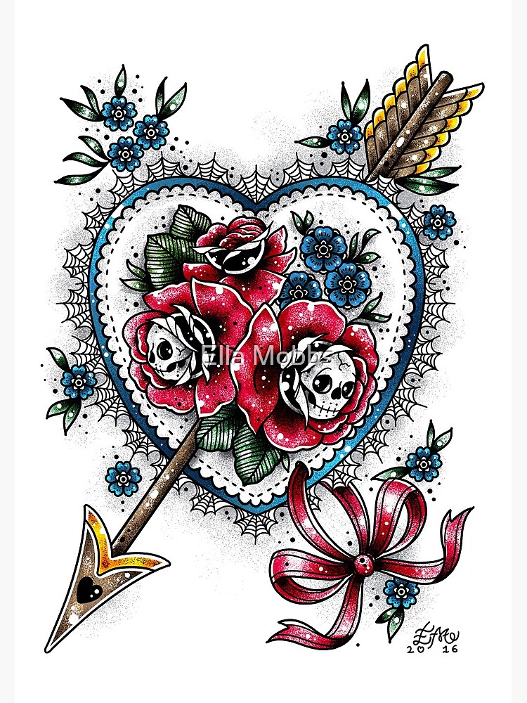 Valentines Day card. Old school tattoo style. Stock Illustration by  ©annett.net@gmail.com #179584534