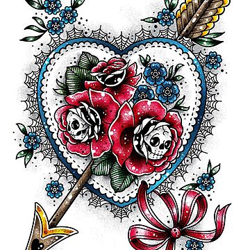 Tattoo skull heart card 'Forever... and Ever' - buy original illustration, Valentine’s Day tattoo art