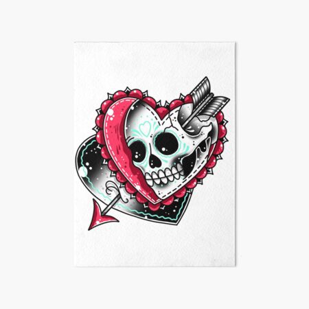 Tattoo skull heart card 'Forever... and Ever' - buy original illustration, Valentine’s Day tattoo art