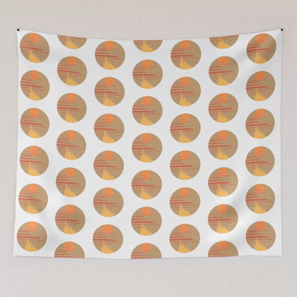Item preview, sun,red clouds,mountains,colourful shapes, trendy sunset, designed and sold by Urban Binge.