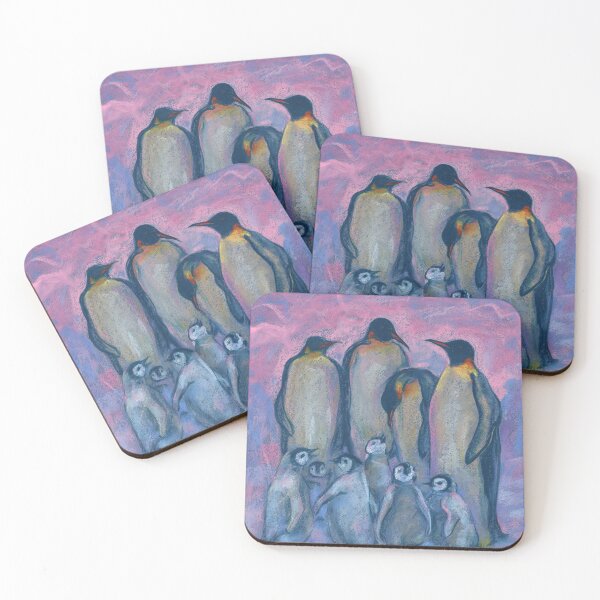 Item preview, Emperor Penguins with Baby Chicks, Antarctic Birds, Pink Blue designed and sold by Julia Khoroshikh.