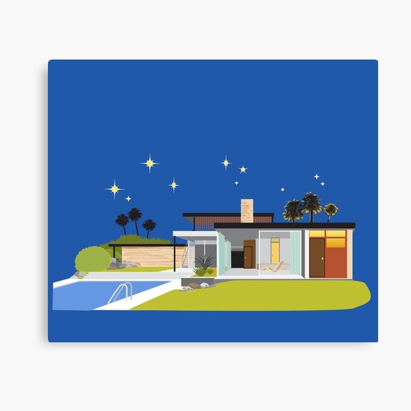 Vista previa del artículo con la obra «Hogares modernos de mediados de siglo del desierto bajo un cielo nocturno con estrellas», diseñado y vendido por vinpauld.