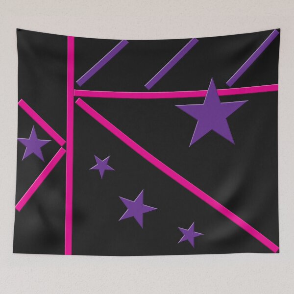 Item preview, Black, Pink and Purple Stars and Lines Abstract Painting. designed and sold by Artography Designs.