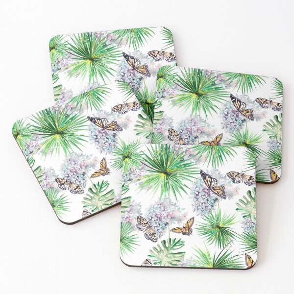 Item preview, The butterfly house with butterflies, hydrangeas and green tropical leaves designed and sold by headpossum.