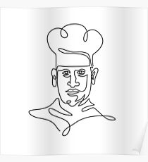 Chef, der Toque-Hut-ununterbrochene Linie trägt Poster