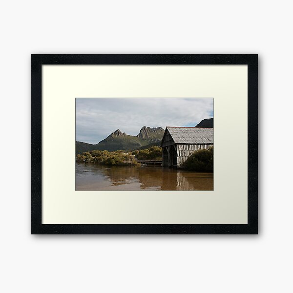 Towering Above - Dove Lake Boat Shed, Cradle Mountain Framed Art Print