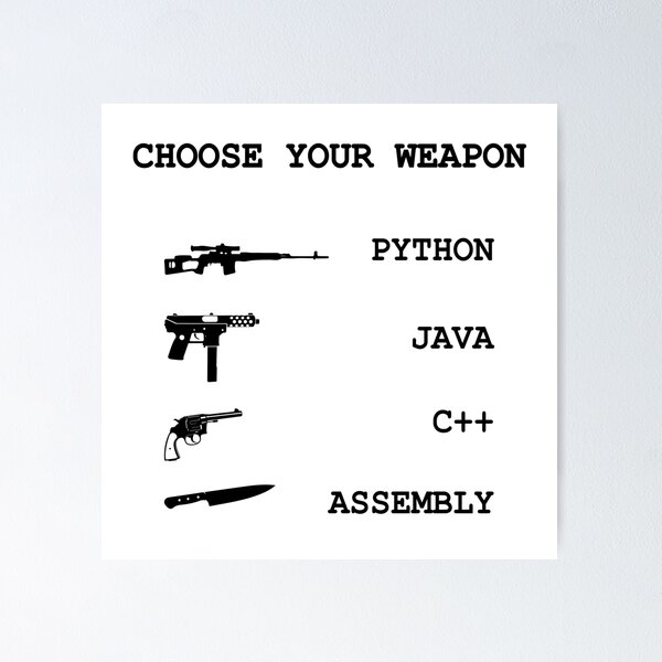 Artikel-Vorschau von Python vs Java vs C ++ vs Assembly Programmiersprachenvergleich Joke, designt und verkauft von alltheprints.