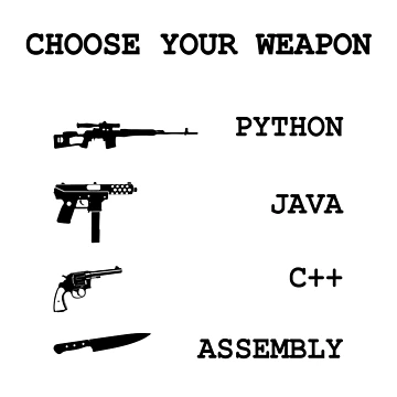 Artwork thumbnail, Python vs Java vs C++ vs Assembly Programming Language Comparison Joke by alltheprints