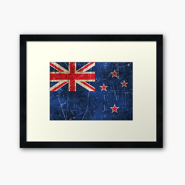 Vintage Aged and Scratched New Zealand Flag Framed Art Print