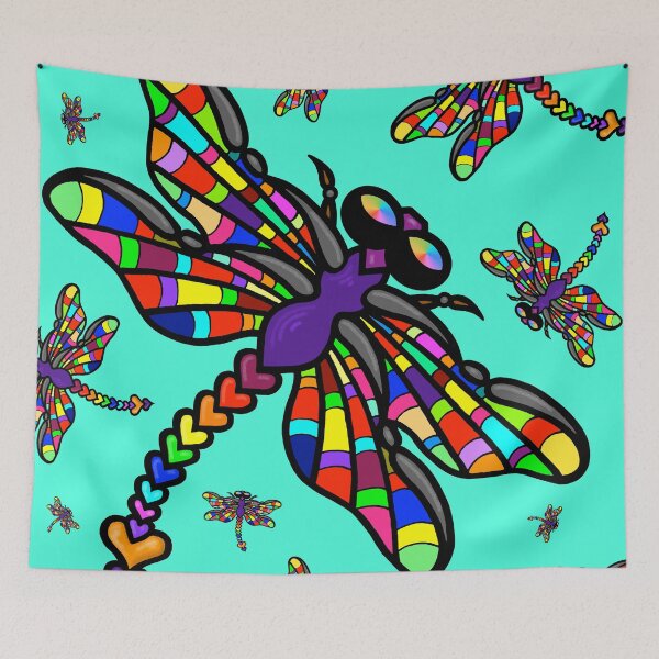 Item preview, Colourful Dragonflies. The original multi-coloured Dragonflyght!  - on Aqua! by Amanda M Lucas designed and sold by Amanda Lucas.