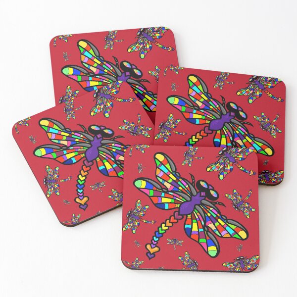 Item preview, Colourful Dragonflies. The original multi-coloured Dragonflyght - on Red! by Amanda M Lucas designed and sold by Amanda Lucas.