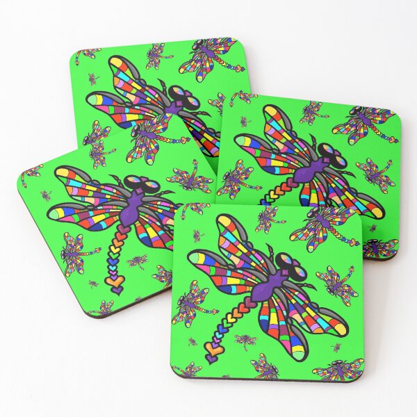 Item preview, Colourful Dragonflies. The original multi-coloured Dragonflyght - on Green! by Amanda M Lucas designed and sold by Amanda Lucas.