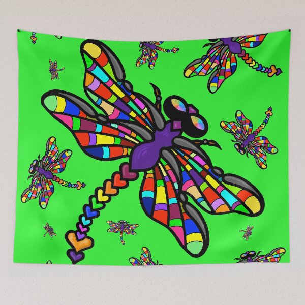 Item preview, Colourful Dragonflies. The original multi-coloured Dragonflyght - on Green! by Amanda M Lucas designed and sold by Amanda Lucas.