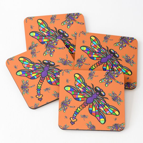 Item preview, Colourful Dragonflies. The original multi-coloured Dragonflyght - on Orange! by Amanda M Lucas designed and sold by Amanda Lucas.