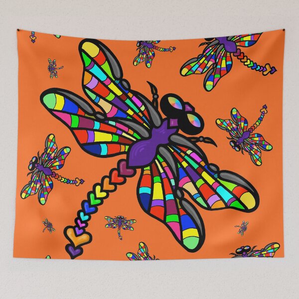 Item preview, Colourful Dragonflies. The original multi-coloured Dragonflyght - on Orange! by Amanda M Lucas designed and sold by Amanda Lucas.
