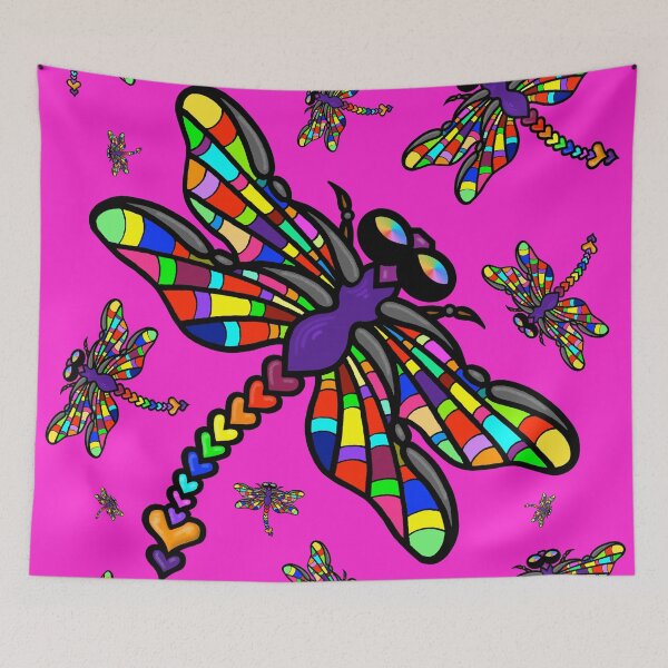 Item preview, Colourful Dragonflies. The original multi-coloured Dragonflyght - on Pink! by Amanda M Lucas designed and sold by Amanda Lucas.