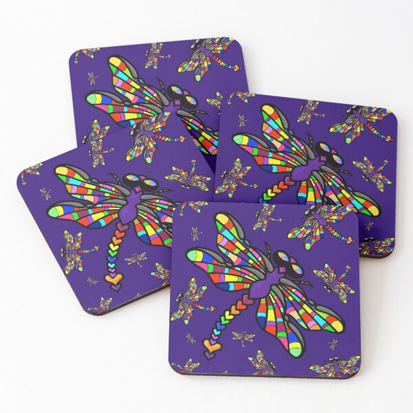 Item preview, Colourful Dragonflies. The original multi-coloured Dragonflyght - on Dark Blue! by Amanda M Lucas designed and sold by Amanda Lucas.