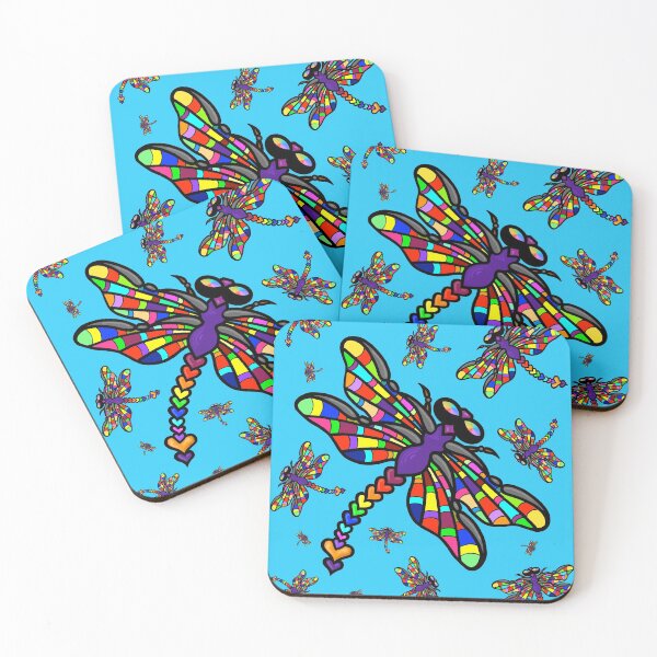 Item preview, Colourful Dragonflies. The original multi-coloured Dragonflyght - on Light Blue! by Amanda M Lucas designed and sold by Amanda Lucas.