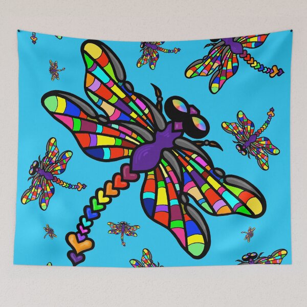 Item preview, Colourful Dragonflies. The original multi-coloured Dragonflyght - on Light Blue! by Amanda M Lucas designed and sold by Amanda Lucas.