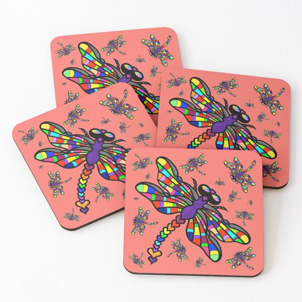 Item preview, Colourful Dragonflies. The original multi-coloured Dragonflyght - Living Coral by Amanda M Lucas designed and sold by Amanda Lucas.