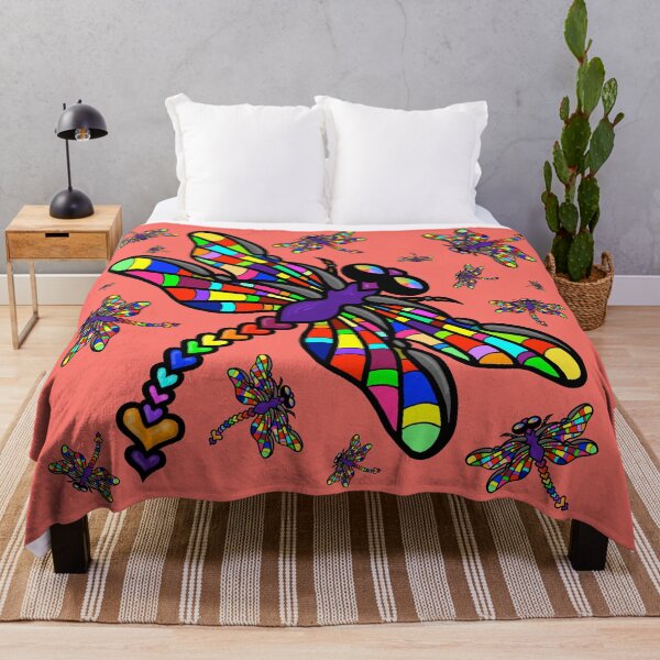 Item preview, Colourful Dragonflies. The original multi-coloured Dragonflyght - Living Coral by Amanda M Lucas designed and sold by Amanda Lucas.