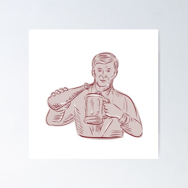 Item preview, Man Pouring Beer Mug Etching designed and sold by patrimonio.