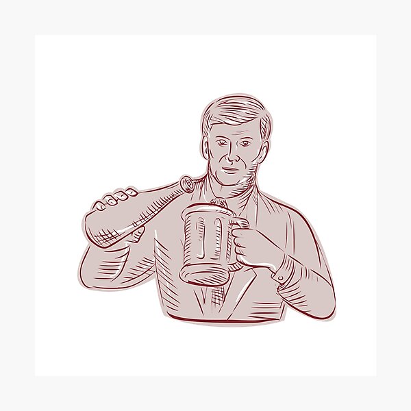 Aperçu de l'œuvre Man Pouring Beer Mug Etching créée et vendue par patrimonio.