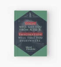 Cuaderno de tapa dura Cita de: Albert Einstein sobre lógica e imaginación - Camisetas, pósters, pegatinas y regalos