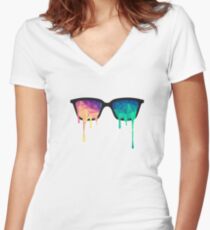 Camiseta entallada de cuello en V Polígono abstracto Color multicolor Cubismo Low Poly Triángulo diseño
