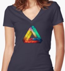 Abstract Multi Color Cubizm Painting Women's Fitted V-Neck T-Shirt