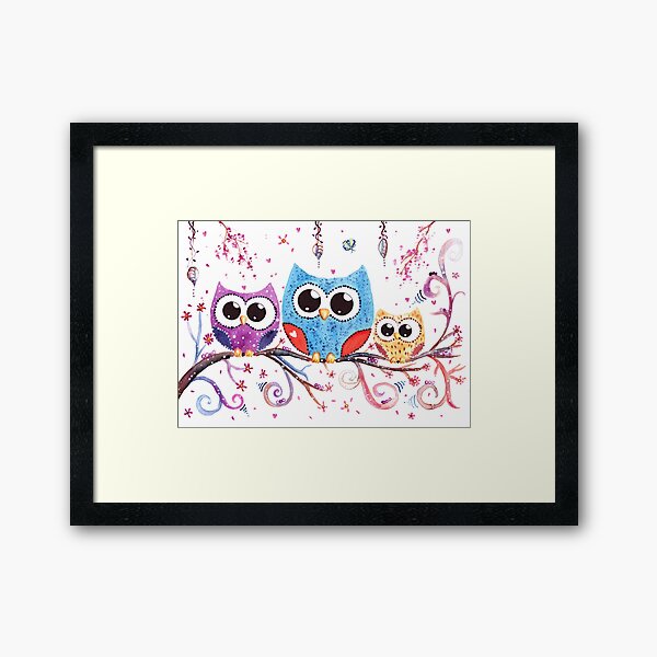 3 Little Owls Watercolor Art Framed Art Print