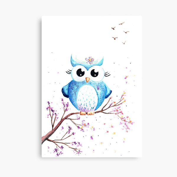 Cute Blue Owl Illustration Canvas Print