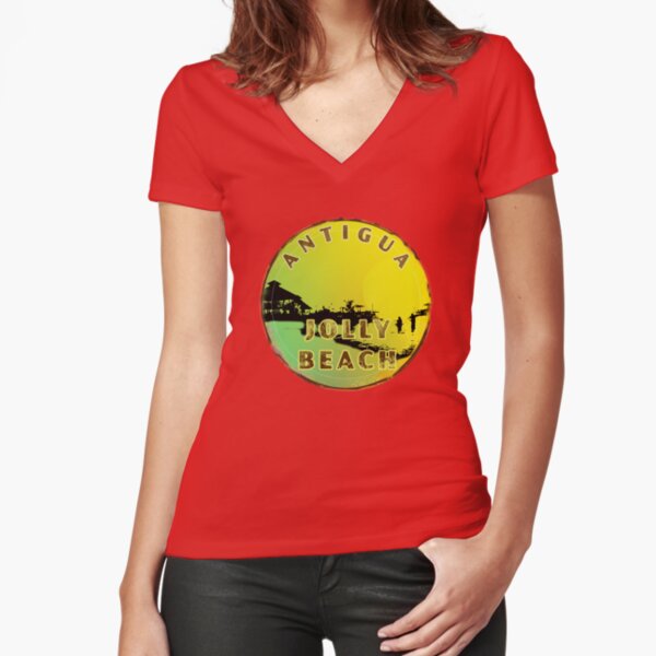 Jolly Beach Souvenir Products T Shirts Clocks Canvases Fitted V-Neck T-Shirt