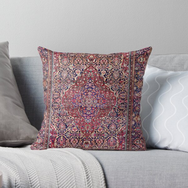Kashan Central Persian Silk Rug Print Throw Pillow