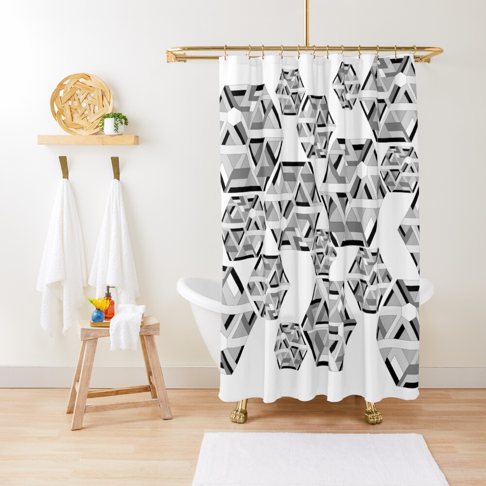 "Hexagon Black and white Geometric design" Shower Curtain by