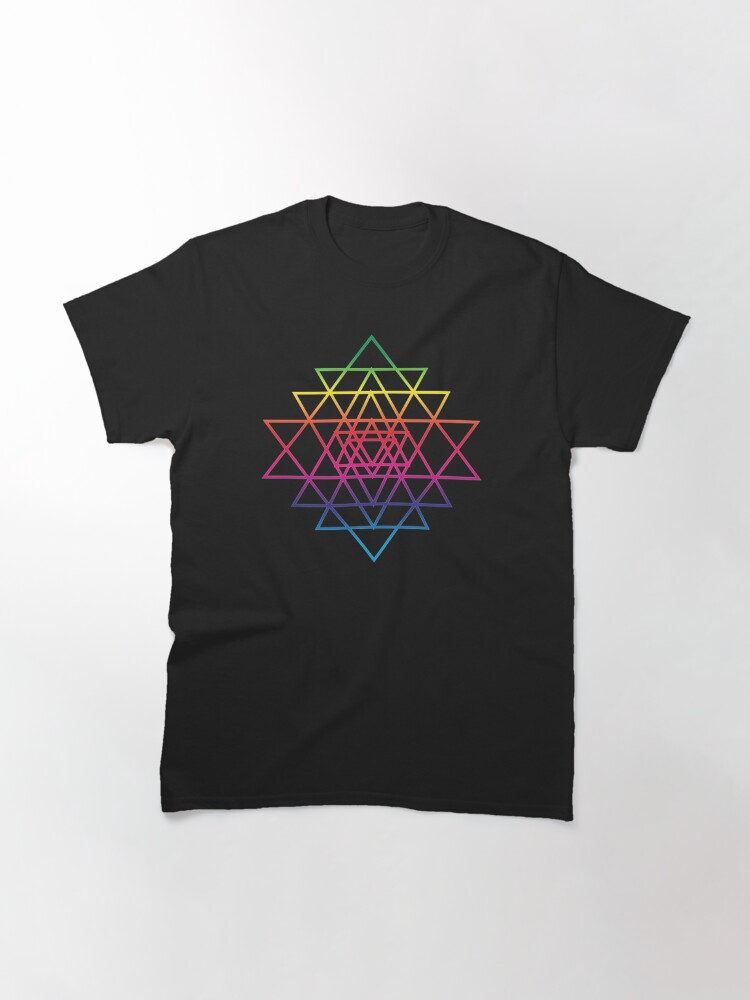 Alternate view of Sacred Geometry Geometric Mandala Flower Of Life Rainbow Sri Yantra Star Classic T-Shirt