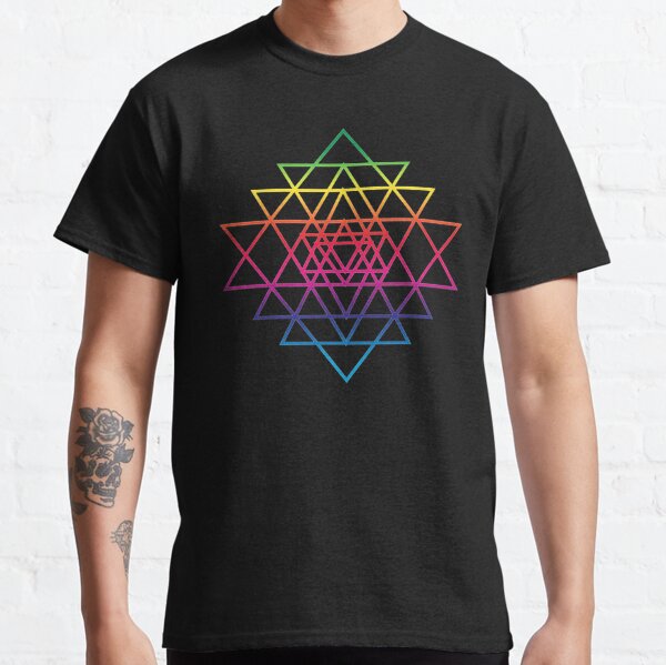 Sacred Geometry Geometric Mandala Flower Of Life Rainbow Sri Yantra Star Classic T-Shirt
