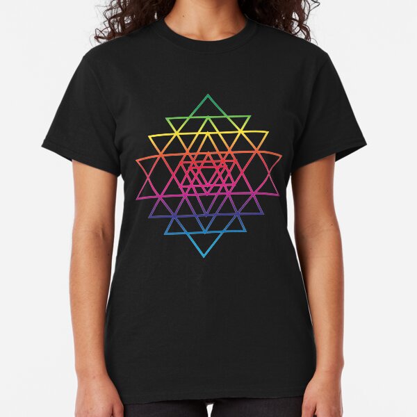 Sacred Geometry Geometric Mandala Flower Of Life Rainbow Sri Yantra Star Classic T-Shirt