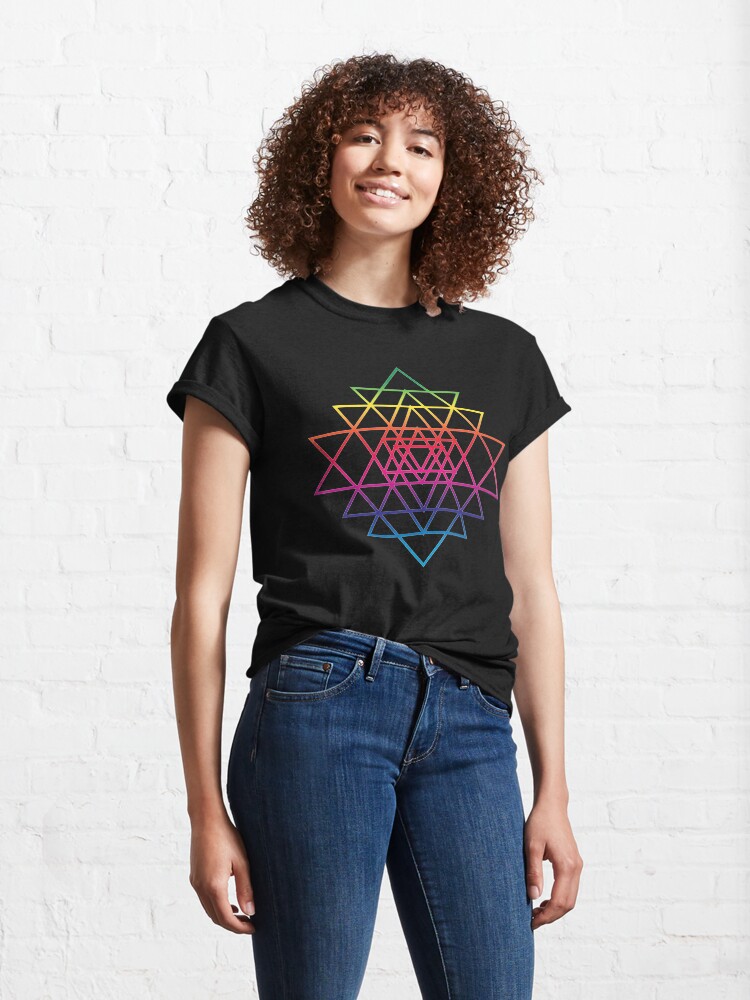 Alternate view of Sacred Geometry Geometric Mandala Flower Of Life Rainbow Sri Yantra Star Classic T-Shirt