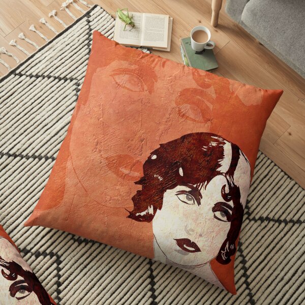 Bored Looking Woman Painting Floor Pillow