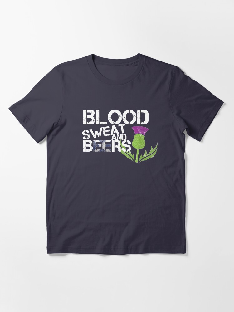 Alternate view of Scotland Flag Rugby Six Nations Blood Sweat Beers Scottish Thistle Graphic Design Essential T-Shirt