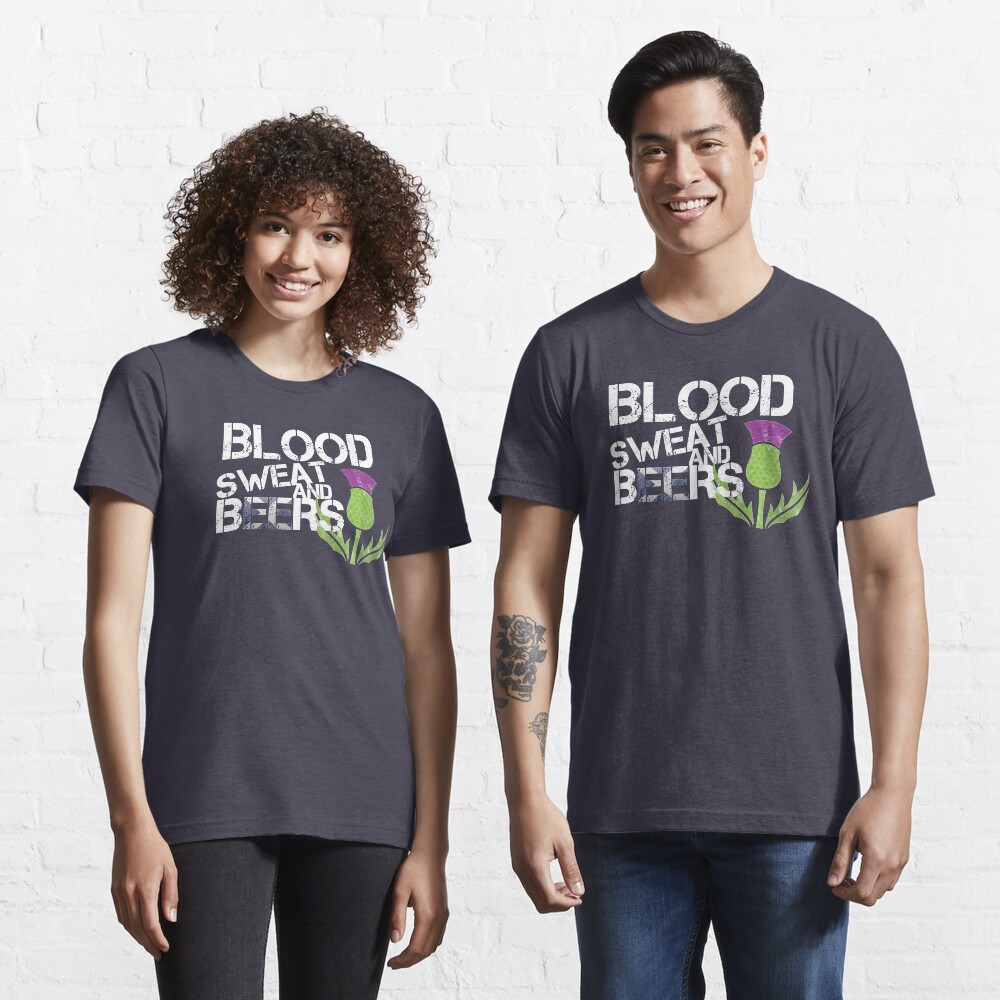 Scotland Flag Rugby Six Nations Blood Sweat Beers Scottish Thistle Graphic Design Essential T-Shirt